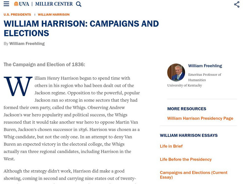 Miller Center at Uva: u.s. Presidents: William Henry Harrison: Campaigns and Elections Website Miller Center at Uva: u.s. Presidents: William Henry Harrison: Campaigns and Elections Website