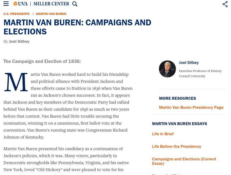 Miller Center at Uva: u.s. Presidents: Martin Van Buren: Campaigns and Elections Website Miller Center at Uva: u.s. Presidents: Martin Van Buren: Campaigns and Elections Website