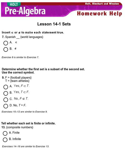 Holt, Rinehart and Winston: Homework Help Independent Practice: Sets eBook Holt, Rinehart and Winston: Homework Help Independent Practice: Sets eBook
