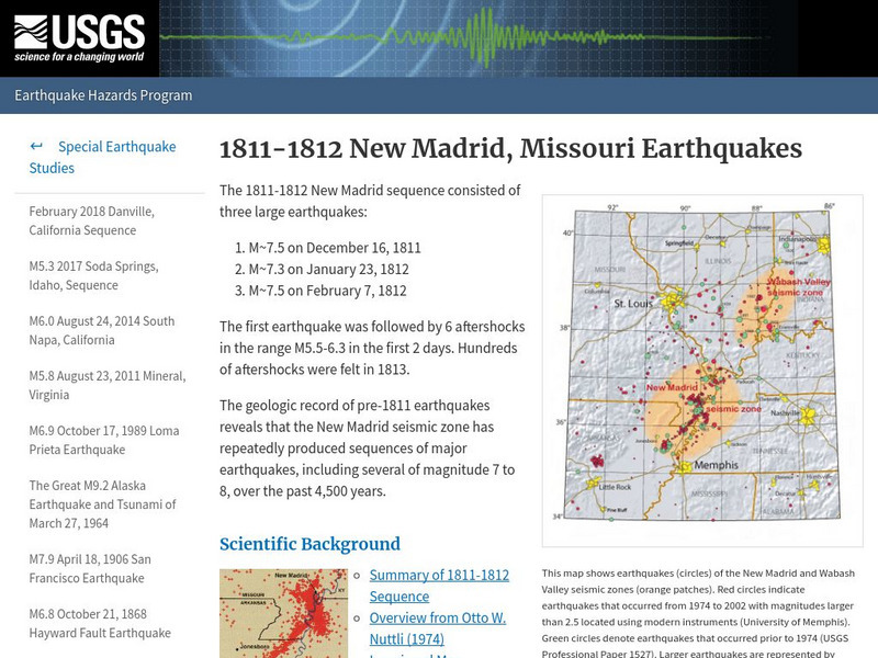 U.s. Geological Survey:1811 1812 New Madrid, Missouri Earthquakes Handout U.s. Geological Survey:1811 1812 New Madrid, Missouri Earthquakes Handout