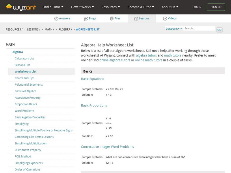 Wyzant: Worksheet Index Unknown Type Wyzant: Worksheet Index Unknown Type