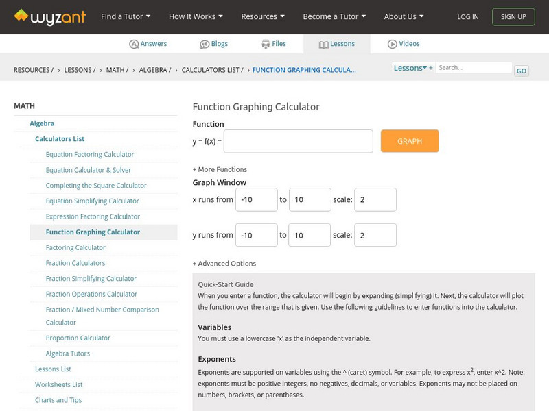 Wyzant: Function Graphing Calculator Activity