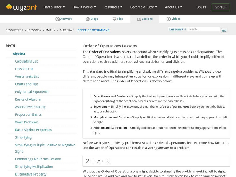 Wyzant: Order of Operations Activity Wyzant: Order of Operations Activity