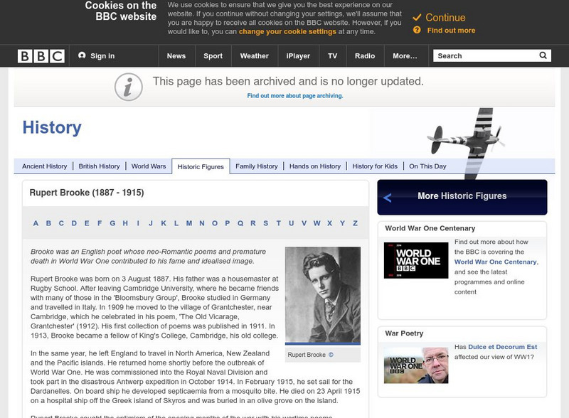 Bbc History: Rupert Brooke (1887 1915) Website Bbc History: Rupert Brooke (1887 1915) Website