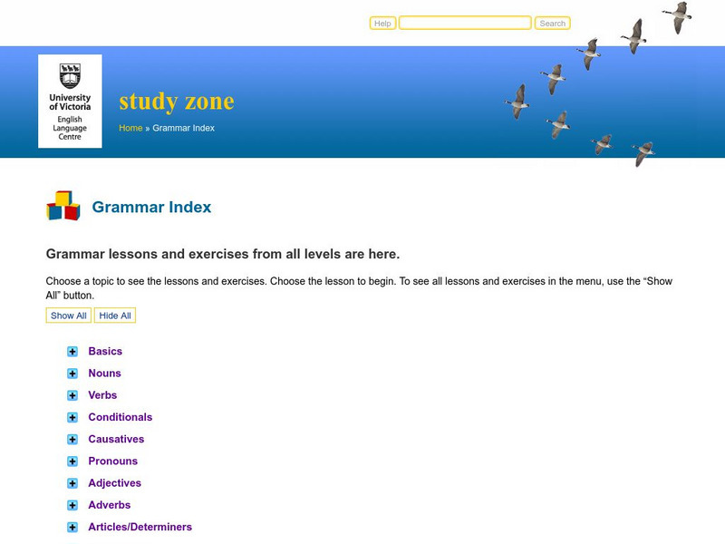 University of Victoria: Index to Grammar Materials Handout University of Victoria: Index to Grammar Materials Handout