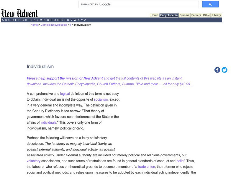 Catholic Encyclopedia: Individualism Handout Catholic Encyclopedia: Individualism Handout