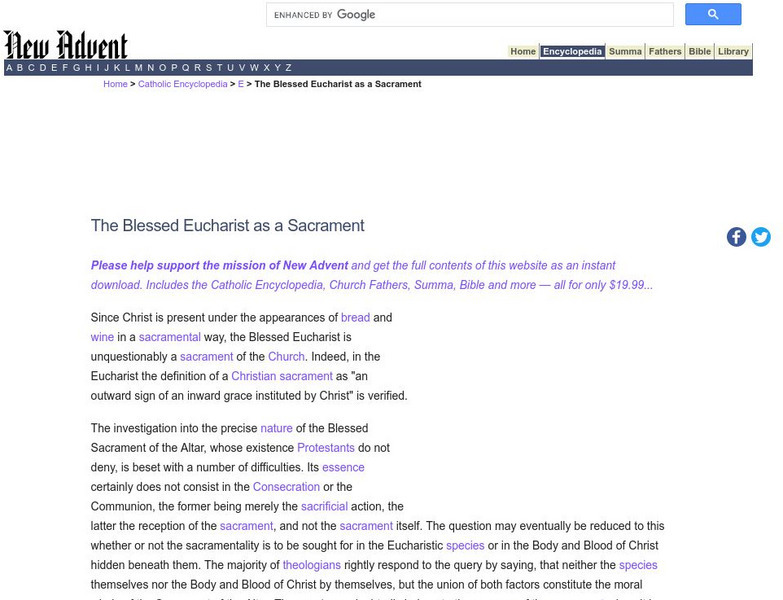 Catholic Encyclopedia: The Blessed Eucharist as a Sacrament Handout Catholic Encyclopedia: The Blessed Eucharist as a Sacrament Handout