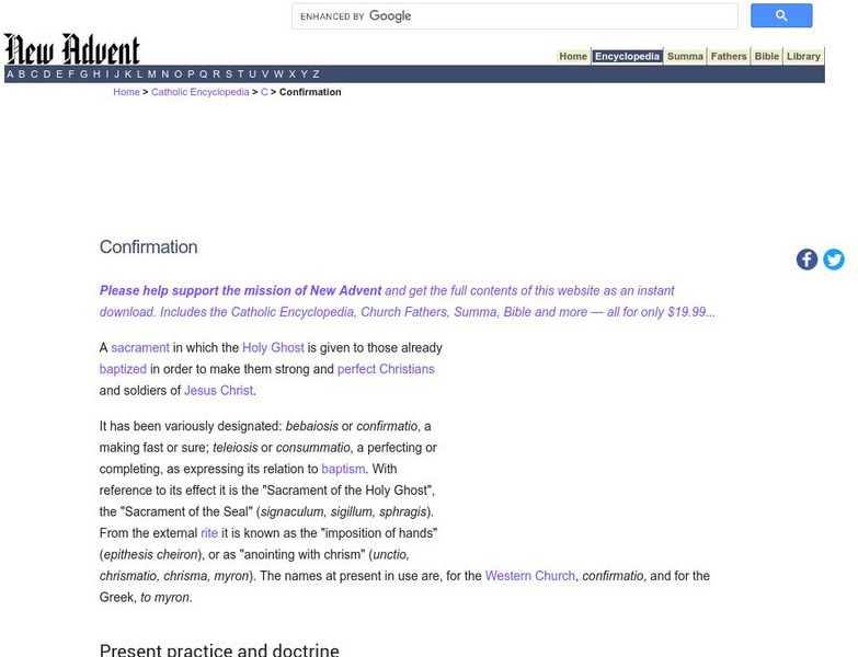 Catholic Encyclopedia: Confirmation Handout Catholic Encyclopedia: Confirmation Handout
