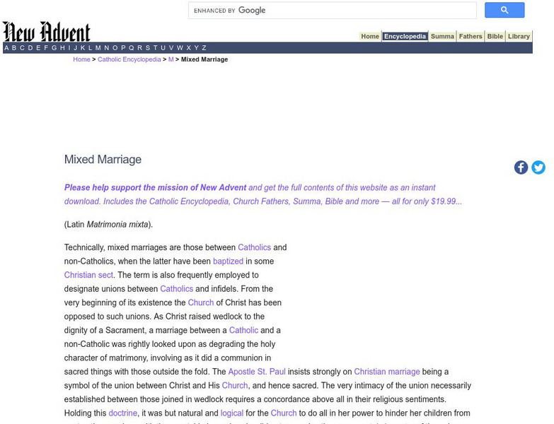Catholic Encyclopedia: Mixed Marriage Handout Catholic Encyclopedia: Mixed Marriage Handout