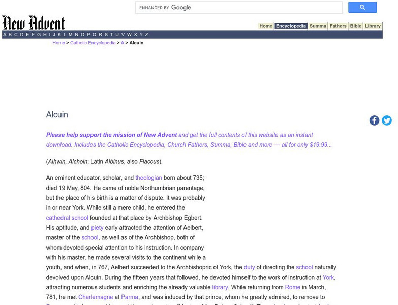 Catholic Encyclopedia: Alcuin Handout Catholic Encyclopedia: Alcuin Handout