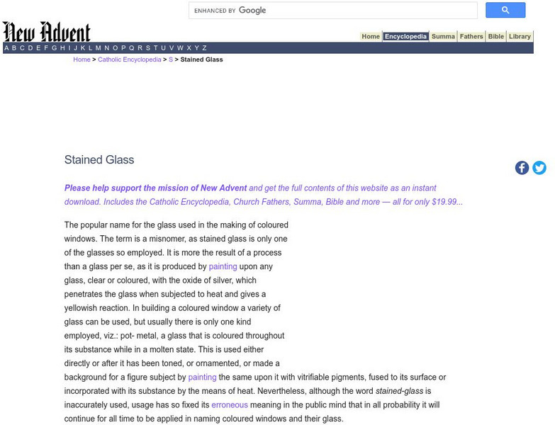 Catholic Encyclopedia: Stained Glass Handout Catholic Encyclopedia: Stained Glass Handout