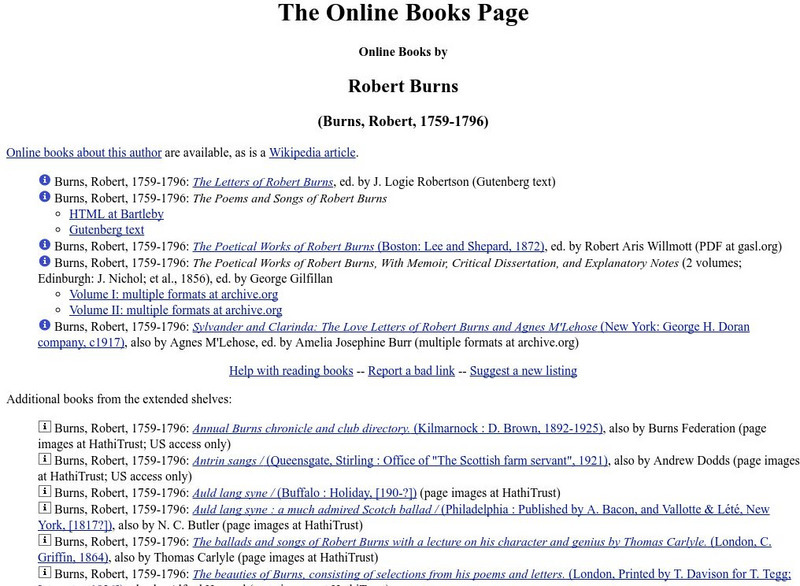Project Guttenberg: Poems and Songs of Robert Burns Website Project Guttenberg: Poems and Songs of Robert Burns Website