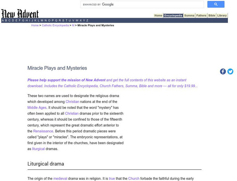 Catholic Encyclopedia: Miracle Plays and Mysteries Handout Catholic Encyclopedia: Miracle Plays and Mysteries Handout