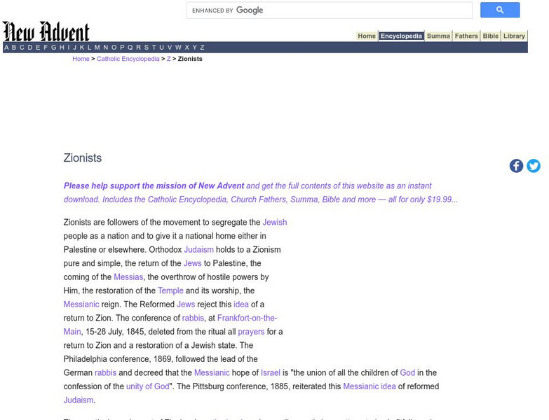 Catholic Encyclopedia: Zionists Handout Catholic Encyclopedia: Zionists Handout