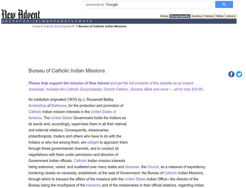 Catholic Encyclopedia: Bureau of Catholic Indian Missions Handout Catholic Encyclopedia: Bureau of Catholic Indian Missions Handout