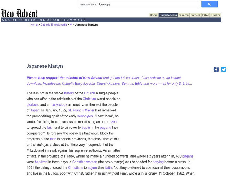 Catholic Encyclopedia: Japanese Martyrs Handout Catholic Encyclopedia: Japanese Martyrs Handout