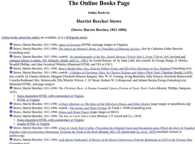 Digital Library: h.b. Stowe's "Uncle Tom's Cabin" Activity Digital Library: h.b. Stowe's "Uncle Tom's Cabin" Activity