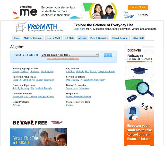 Discovery Education: Web Math: Algebra Website Discovery Education: Web Math: Algebra Website