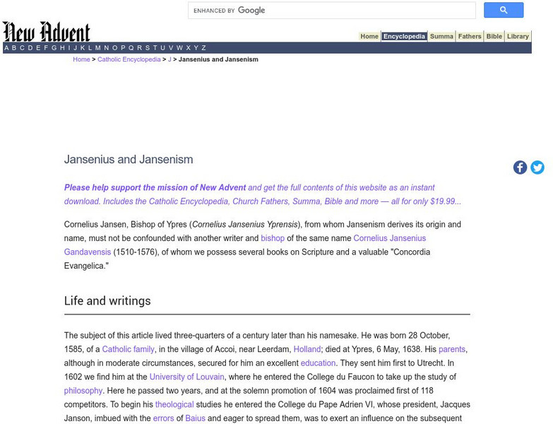 Catholic Encyclopedia: Jansenius and Jansenism Handout Catholic Encyclopedia: Jansenius and Jansenism Handout
