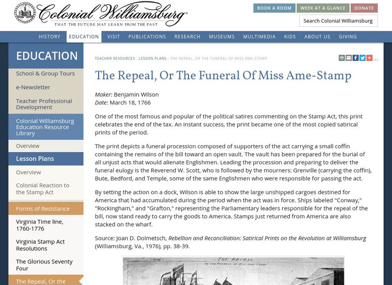 Colonial Williamsburg: Stamp Act Repeal (Satire Cartoon) Activity Colonial Williamsburg: Stamp Act Repeal (Satire Cartoon) Activity
