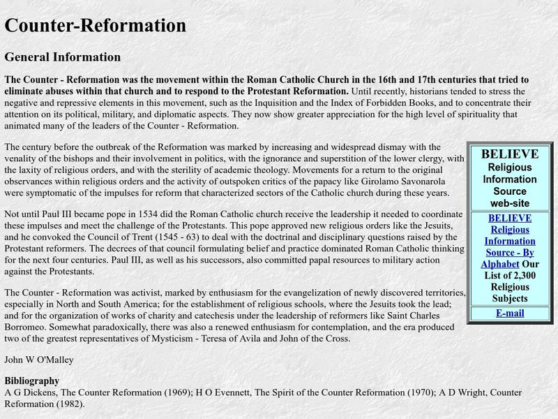 Believe: Counter Reformation Article Believe: Counter Reformation Article