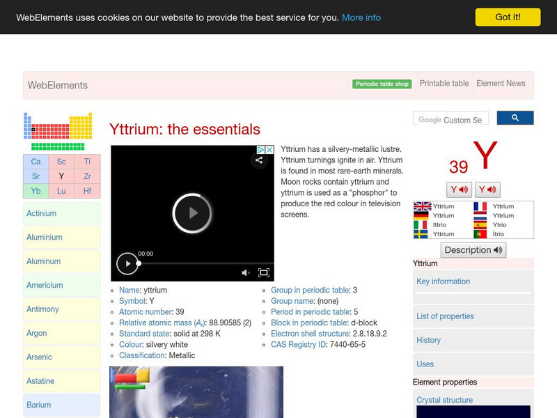 Web Elements Periodic Table: Yttrium Handout Web Elements Periodic Table: Yttrium Handout