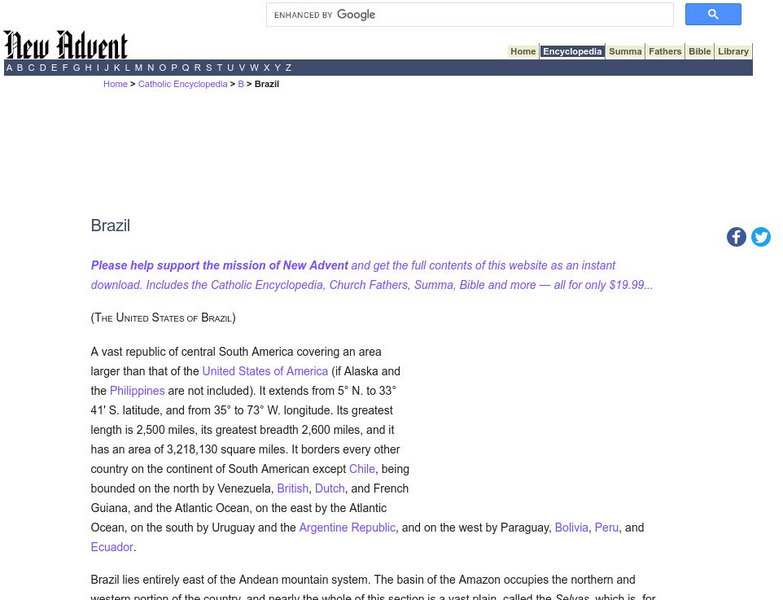 Catholic Encyclopedia: Brazil Handout Catholic Encyclopedia: Brazil Handout