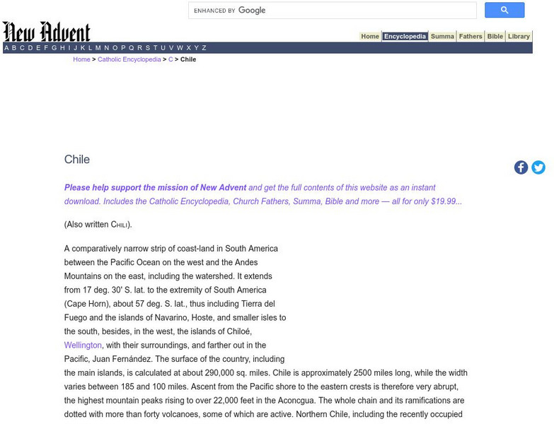Catholic Encyclopedia: Chile Handout Catholic Encyclopedia: Chile Handout