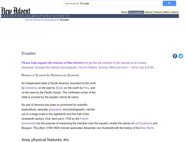 Catholic Encyclopedia: Ecuador Handout Catholic Encyclopedia: Ecuador Handout