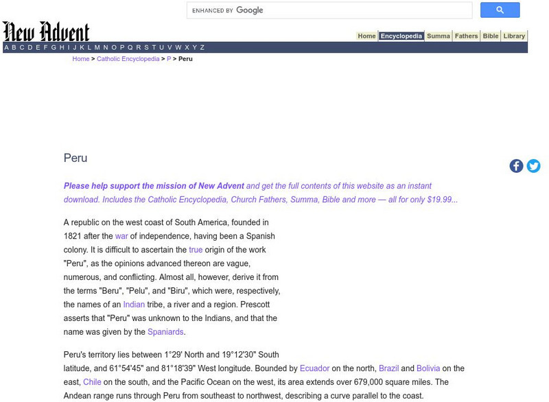 Catholic Encyclopedia: Peru Handout Catholic Encyclopedia: Peru Handout