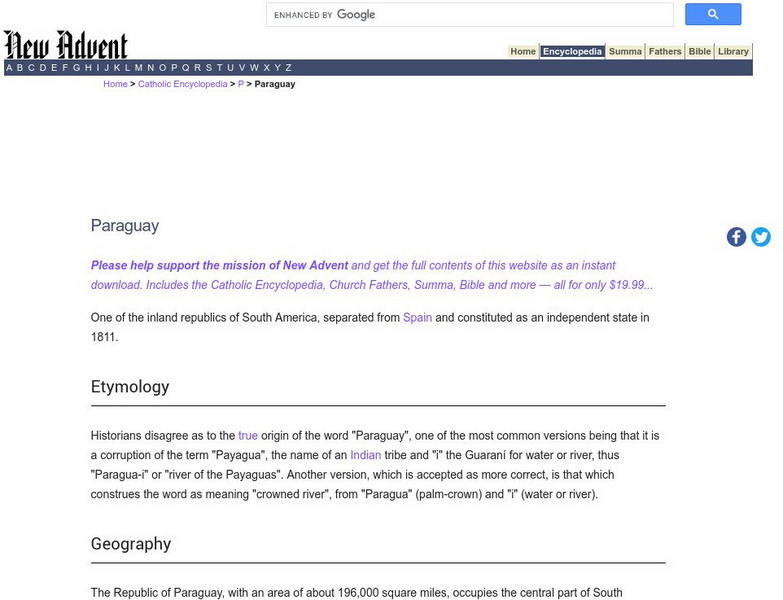Catholic Encyclopedia: Paraguay Handout Catholic Encyclopedia: Paraguay Handout