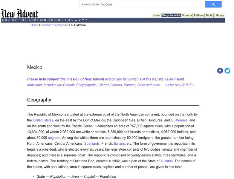 Catholic Encyclopedia: Mexico Handout Catholic Encyclopedia: Mexico Handout