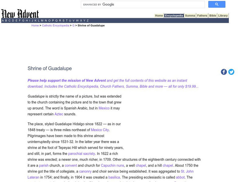 Catholic Encyclopedia: Shrine of Guadalupe Handout Catholic Encyclopedia: Shrine of Guadalupe Handout