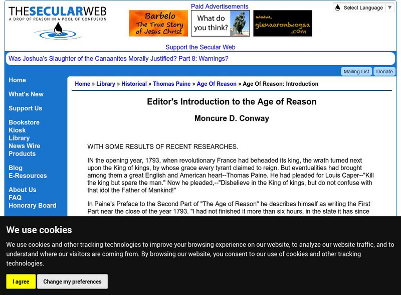 The Secular Web: Age of Reason Introduction Website The Secular Web: Age of Reason Introduction Website