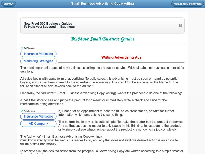 Biz Move: Writing Advertising Ads Activity Biz Move: Writing Advertising Ads Activity