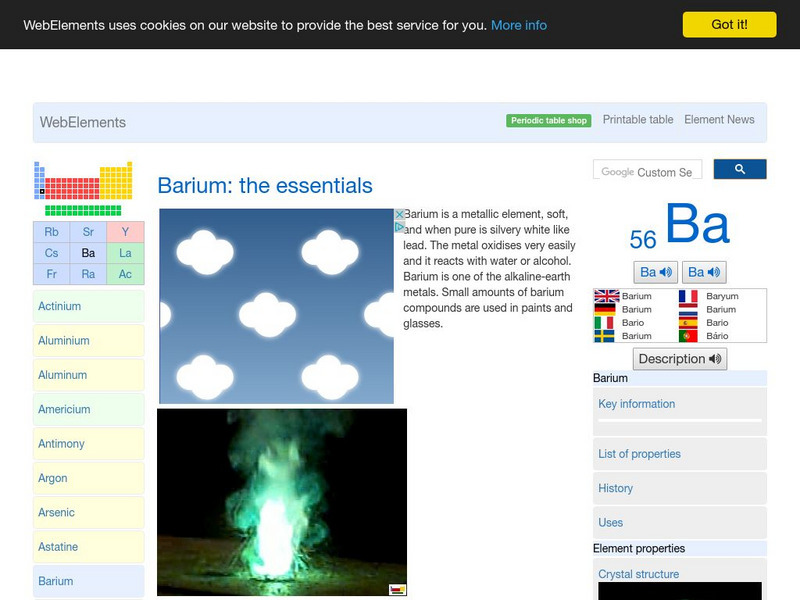 Web Elements Periodic Table: Barium Handout Web Elements Periodic Table: Barium Handout