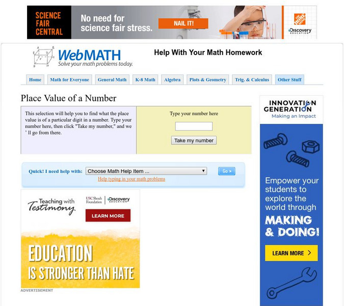 Discovery Education: Web Math: See What Place Value a Number Has Activity Discovery Education: Web Math: See What Place Value a Number Has Activity