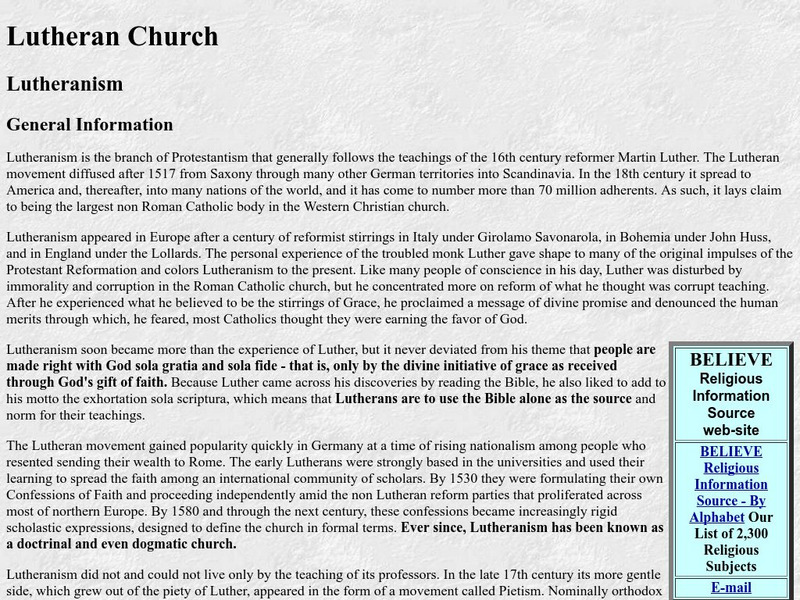 Believe: Lutheranism General Information Website Believe: Lutheranism General Information Website