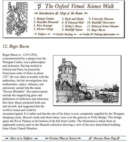 Museum of History of Science: Roger Bacon Website