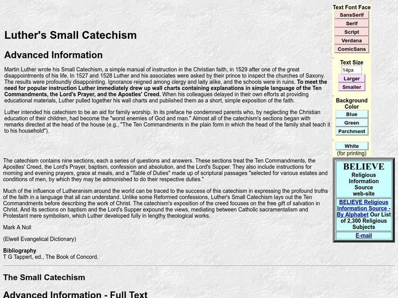 Believe: Luther's Small Catechism Website Believe: Luther's Small Catechism Website
