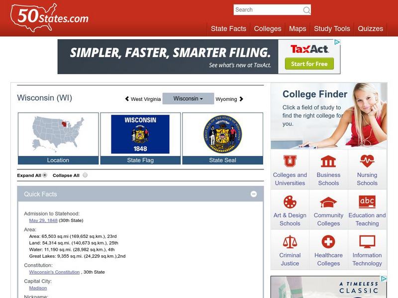 50 States: Wisconsin (Wi) Handout