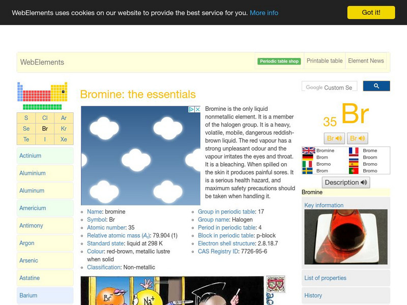Web Elements Periodic Table: Bromine Handout