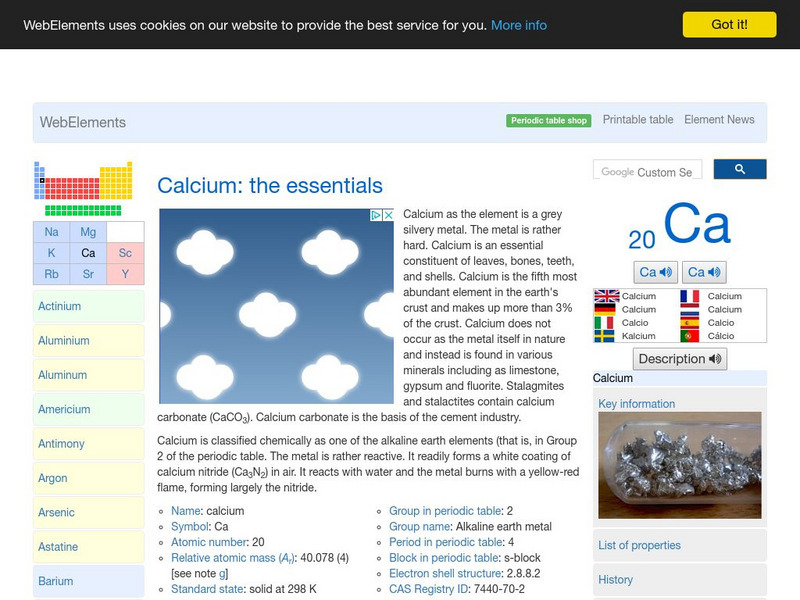 Web Elements Periodic Table: Calcium Handout Web Elements Periodic Table: Calcium Handout