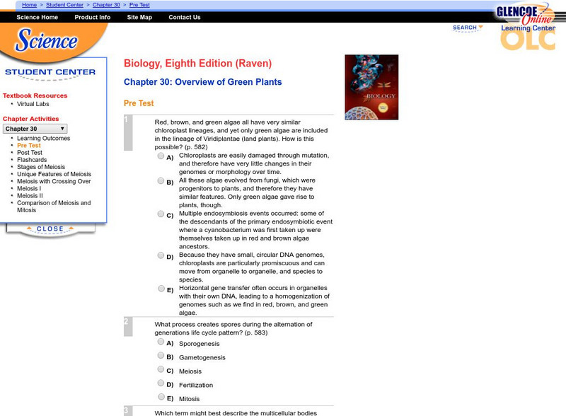 Mc Graw Hill: Pre Test: Overview of Green Plants Unknown Type Mc Graw Hill: Pre Test: Overview of Green Plants Unknown Type