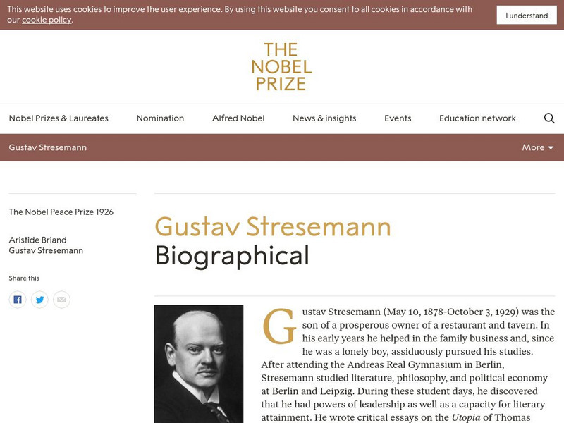 The Nobel Prize: Gustav Stresemann Biographical Website The Nobel Prize: Gustav Stresemann Biographical Website
