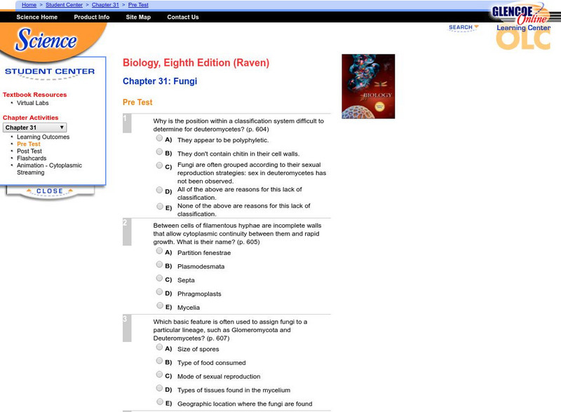 Mc Graw Hill: Pre Test: Fungi Unknown Type