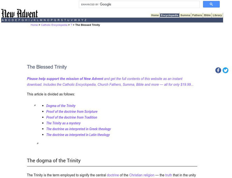 Catholic Encyclopedia: The Blessed Trinity Handout