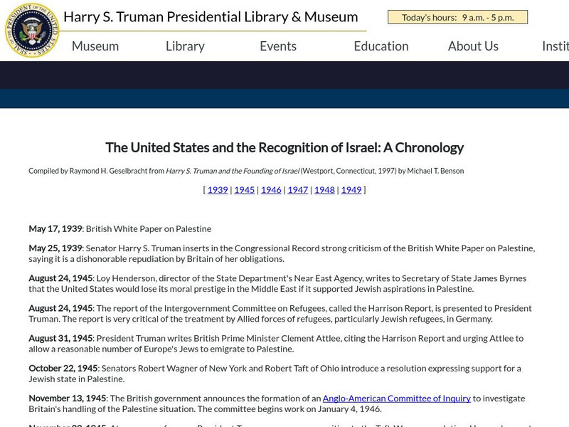 The United States and the Recognition of Israel: A Chronology Handout