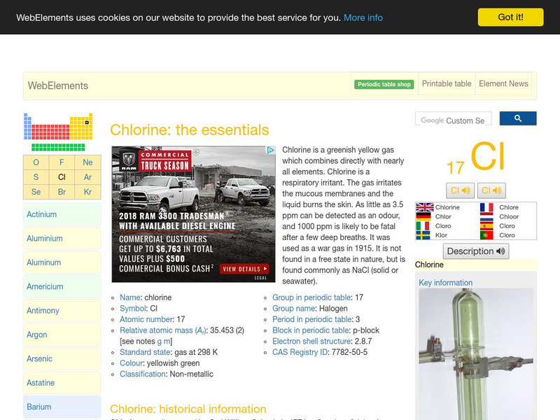 Web Elements Periodic Table: Chlorine Handout Web Elements Periodic Table: Chlorine Handout