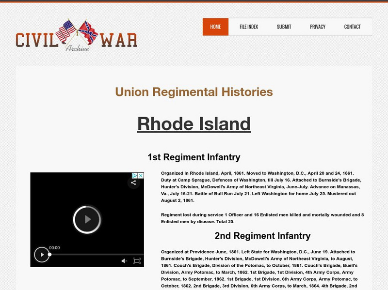 Union Regimental Histories: Rhode Island Handout Union Regimental Histories: Rhode Island Handout